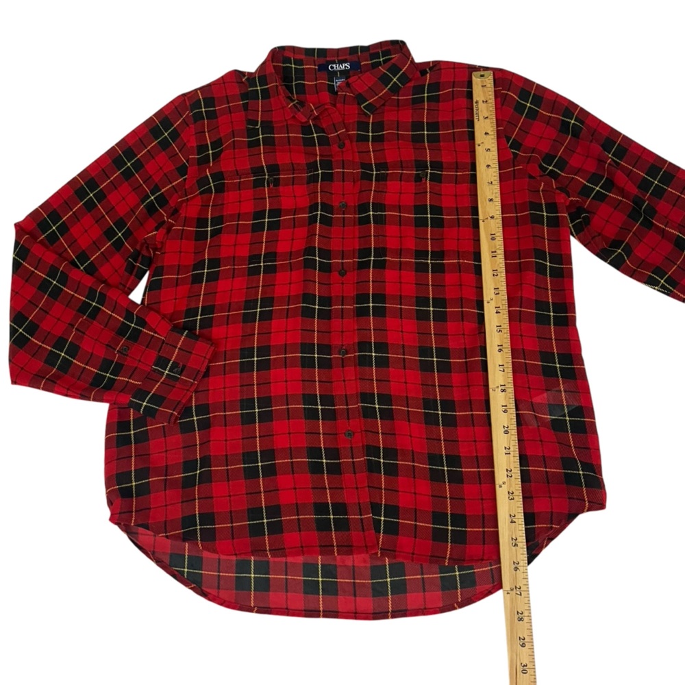 Chaps Red Plaid Button Down Lightweight Shirt Top -Women’s Large - Picture 3 of 11